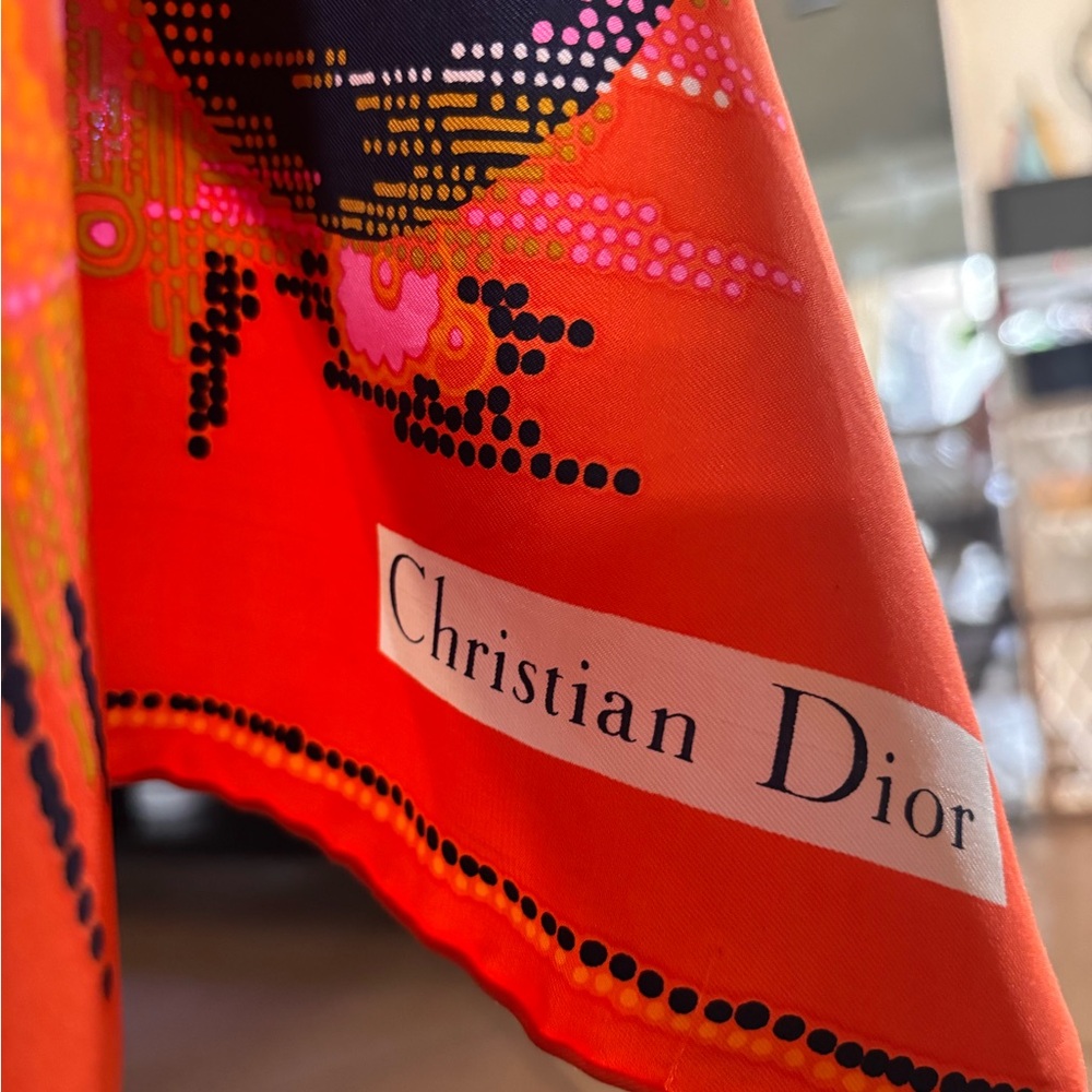 Vintage 1960s Christian Dior Vibrant Orange Silk Scarf